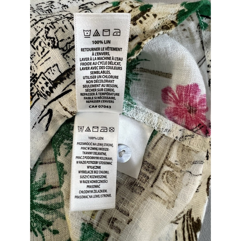 Cynthia Rowley Womens Plus 1X Blouse Shirt Amalfi Coast 100% Linen Rolled Cuff - Picture 9 of 13
